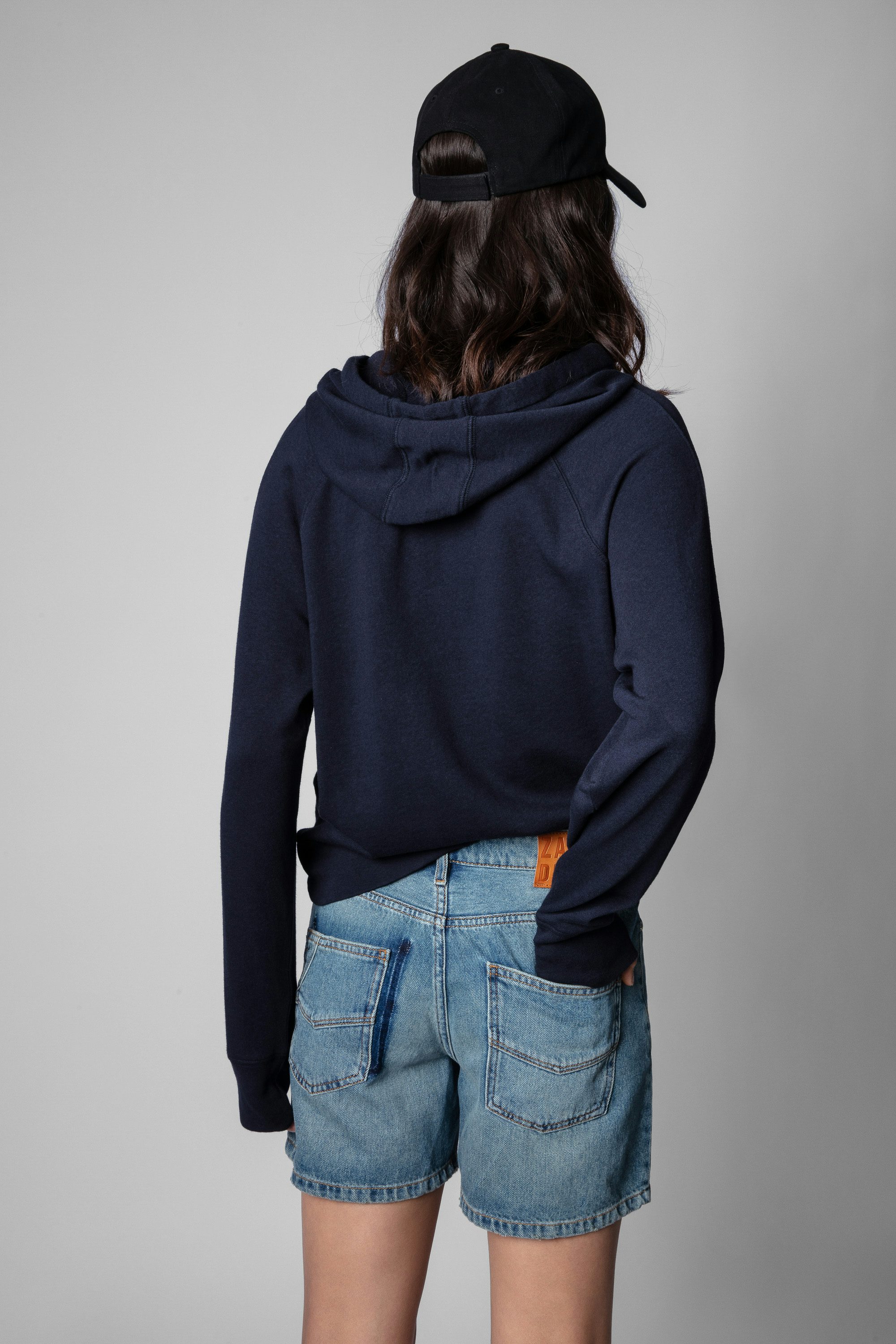 Clipper Small Sweatshirt - Women's navy blue sweatshirt with heart patch. Made with fibers from organic farming.